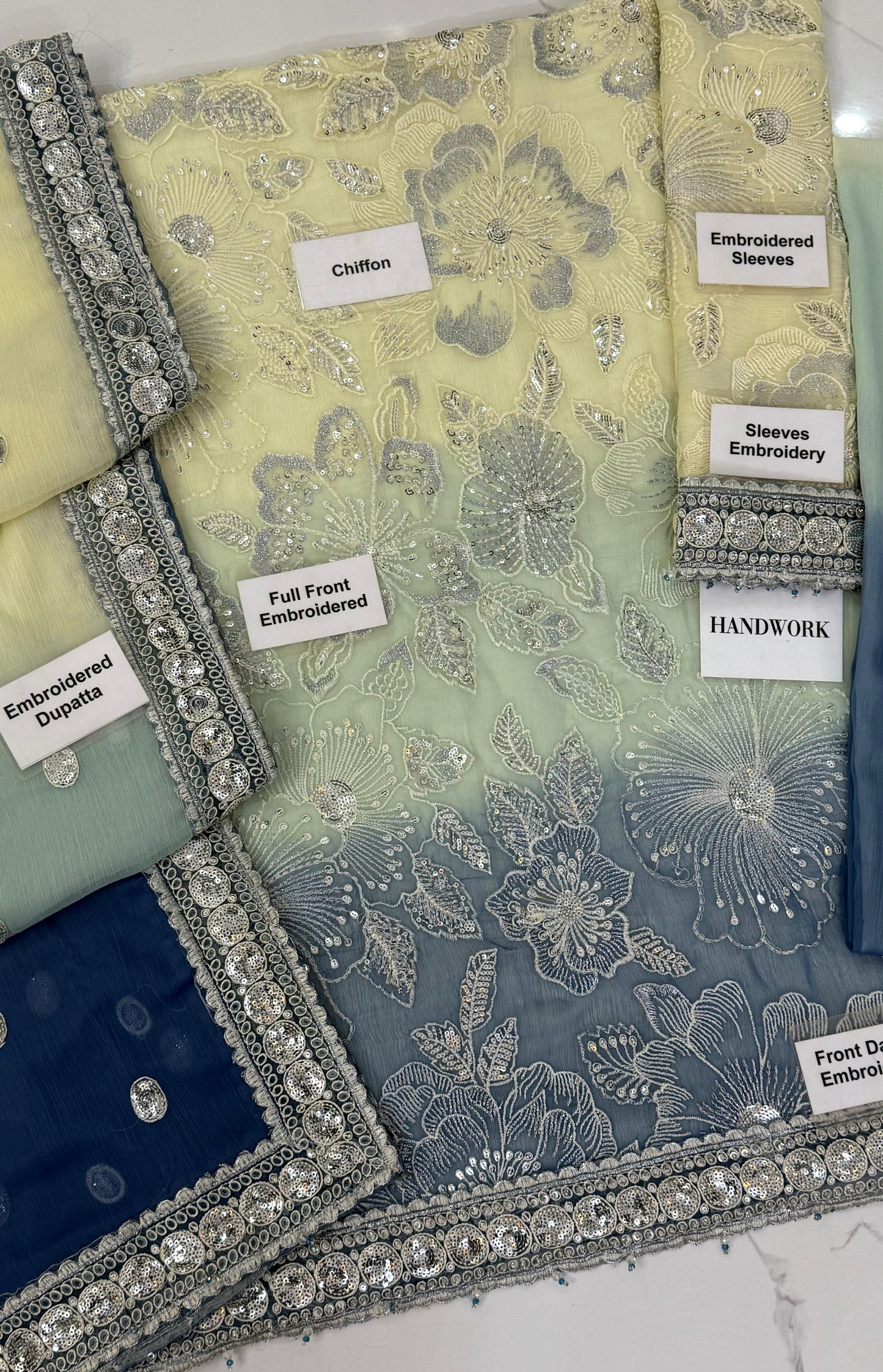 Embroidered Sequence Work Chiffon / Unstitched 3Pcs / DF-FCY-02