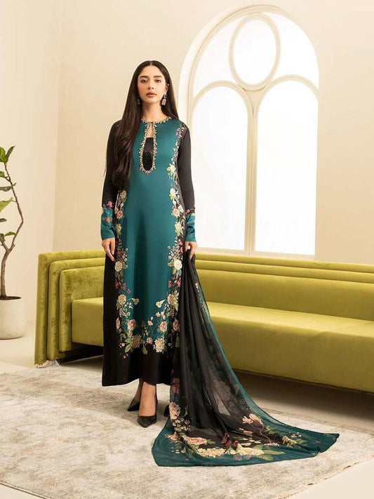 Embroidered Shamoz Silk Suit / Unstitched 3PC / DF-DS-13