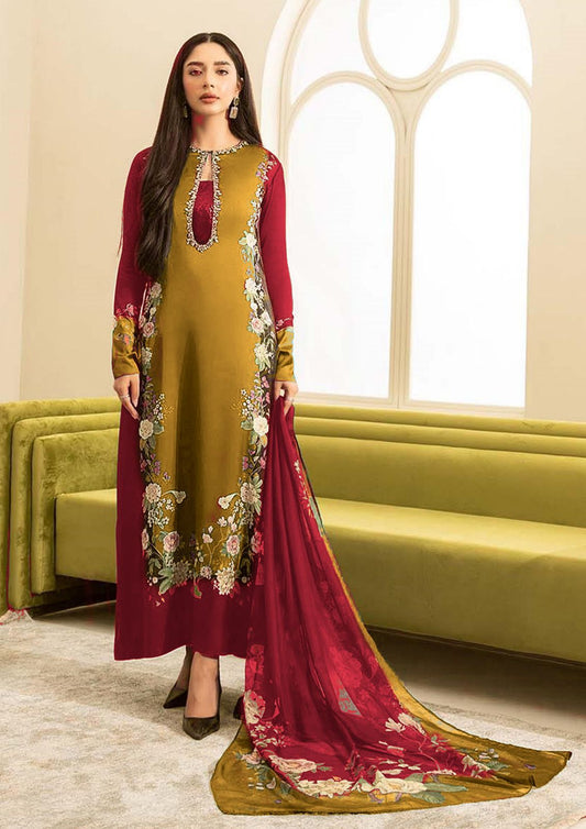 Embroidered Shamoz Silk Suit / Unstitched 3PC / DF-DS-14